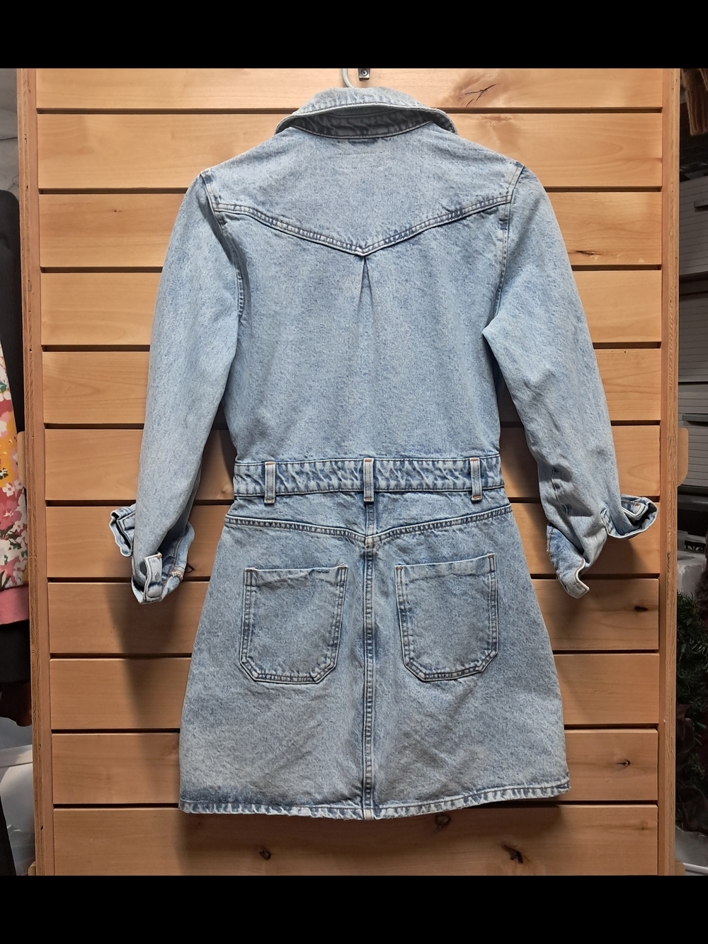 Zara Light Wash Elastic Waist Short Button Up Denim Dress Size XS - Picture 3 of 4